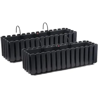 Tymar Blumenkasten mit Halterungen landhausstil, Balkonkasten lattenoptik, Pflanzkasten Landhaus, 2er-Pack, Garten, Balkon, Terrasse (Anthrazit, 60 cm)