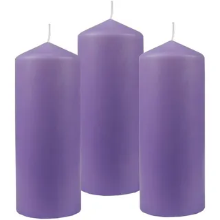 HS Candle Stumpenkerzen Wachskerzen Ø6cm x 17cm (3er Pack) Violett - Lange Brenndauer, Hergestellt in EU, Kerzen Blockkerzen - Wachs Stumpen