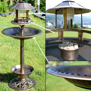 Design Vogel Tränke Brunnen SOLAR LED Beleuchtung Außen Dekoration bronze 105 cm