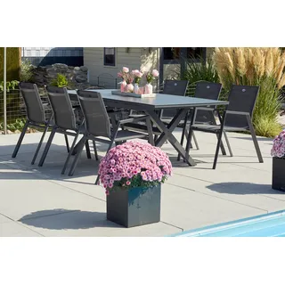 HARTMAN Xanadu / Aruba Garten-Essgruppe, xerix, Alu/Textilene/Glaskeramik, 6 Stapelsessel, 160/220x100cm