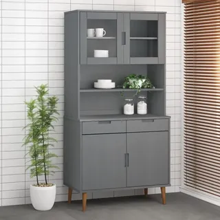 CKioict Buffetschrank modern Küchenschrank Vitrinenschrank Highboard-Oberteil MOLDE Grau 90x35x100 cm Massivholz Kiefer für Wohnzimmer, Schlafzimmer, Flur