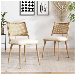 BBWL Esszimmerstuhl 2er-Set Rattanstühle in Beige mit Kunstleder -Sitz (eleganter Wohnzimmer- und Schlafzimmerstuhl, leicht & atmungsaktiv, stabil mit Metallrahmen, komfortabel & pflegeleicht) beige