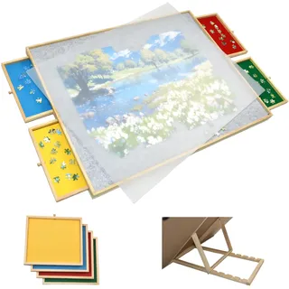 Puzzletisch mit Schubladen & Verstellbarer Neigung – Puzzle Brett für 1500 Teile, rutschfeste Oberfläche, Sortierschubladen, faltbar & stabil – Puzzle Board Holz für Erwachsene & Kinder