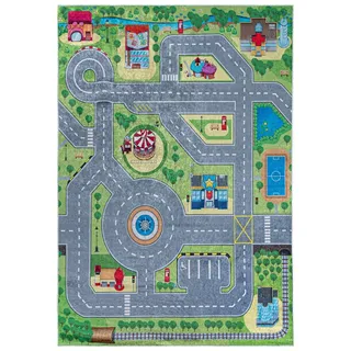mazovia Kinderzimmerteppich Antirutsch - Waschbar bis 30 Grad - Spielteppich Straße Stadt Straßenteppich - Kurzflor Kinderteppich für Kinderzimmer - ÖKO-TEX Zertifiziert - Bunt Grün 80 x 150 cm