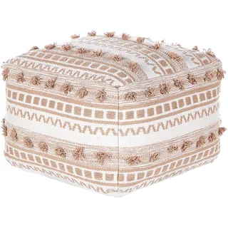 Beliani Pouf Beige 50 x 50 x 35 cm Mit EPS-Füllung Dicker Stoffbezug Fußhocker Boho