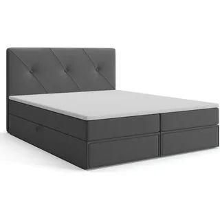 MR GROUP Boxspringbett mit Bettkasten BRNO 120x200 Samtstoff Schubladen H3 Polsterbett mit Matratze und Topper Doppelbett Bett Schlafzimmer dunkelgrau - Dunkelgrau/Grau