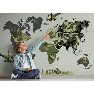 Osomhome Wandtattoo Weltkarte Armee (153x100 cm) | World Map Wall Decoration Wandsticker | Deco Kinderzimmer Junge & Mädchen | Wandaufkleber Wandbild Kinderbilder Wandtattoo os5055