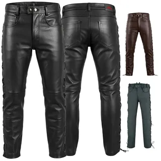 Radmasters Herren Lederhose lederjeans bikerjeans Jeans Hose aus Echtleder seitlich geschnürt - 48