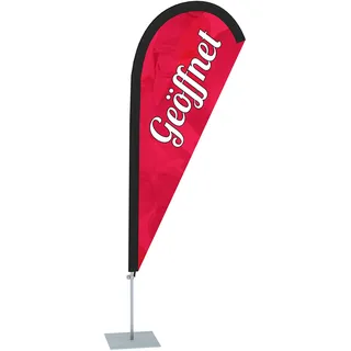 Vispronet Beachflag - Geöffnet versch. Farben ✓ versch. Halterungen ✓ Tropfenform ✓ Höhe 2,04 m ✓ Indoor & Outdoor (mit Bodenplatte, Rot-Weiß)