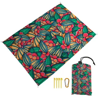 Surwin Stranddecke Sandfrei Wasserdicht Stranddecke XXL Strandmatte Faltbar Ultraleicht und Tragbar Picknickdecke mit Tragetasche & 4 Heringen für Strand Camping, 3D Exotisch (Blätter,140x150cm)