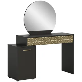 xonox.home Prisma X76A9T67 Schminktisch Schreibtisch Frisiertisch Kosmetiktisch in schwarz melamin, Absetzung Gold Nb. ca.117x138x42cm