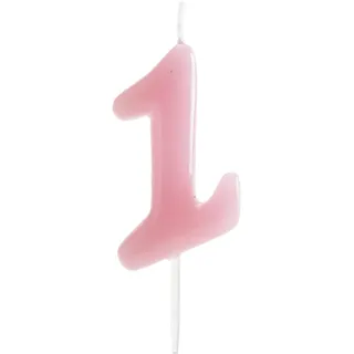 dekora - Geburtstagskerze Zahl 1 Zartrosa 5,5 cm für Kuchen