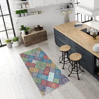 Pasha Home Küchenläufer, Flurläufer – Waschbar bei 30 °C, rutschfest, Pflegeleicht – Indoor-Teppich für Küche, Flur, Wohnzimmer – Perfekt für Innenräume – Bohemia, 80x200 cm