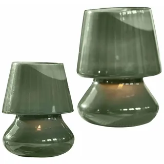 Loberon Windlicht 2er Set Sorrivella, grün | Mundgeblasen, Zweiteilig, Milchglas-Effekt