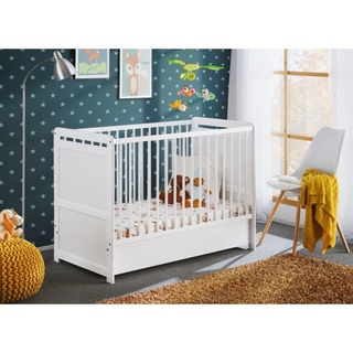 Stylefy Babybett »Miracolo Plus«, 60x120, mit Bettkasten, aus Massivholz, mit Lattenrost und Matratze, mit Rausfallschutz, made in Europa, höhenverstellbar weiß