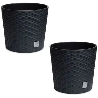 astor24 Blumentopf 2x Blumentopf Rattan Blumenkübel Pflanzentopf (Blumentopf Garten Balkon Blumen Topf Kräutertopf, 2 Blumentöpfe), montiert schwarz Ø 20 cm x 20 cm x 19 cm x 20 cm
