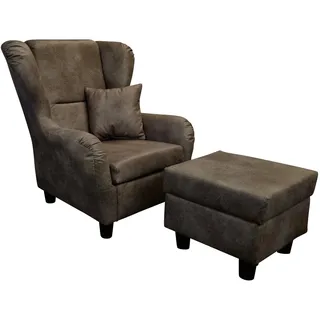 luma-home schönes für dein zuhause Ohrensessel mit Hocker Lederoptik 90 x 98 x 76 cm Vintage Braun