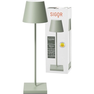 SIGOR Nuindie - Dimmbare LED Akku-Tischlampe Indoor & Outdoor, IP54 spritzwassergeschützt, Höhe 38 cm, aufladbar mit USB-C, 12 h Leuchtdauer, salbeigrün