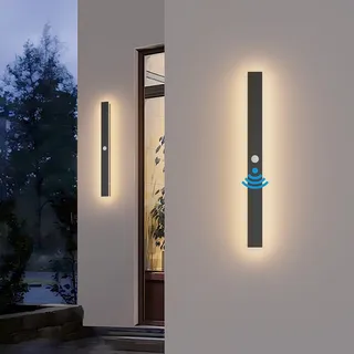 K-Bright 20W Außenwandleuchten mit Bewegungsmelder, Schwarz | Wasserdicht IP65, Warmweiß 3000K, 60CM Villa Wandlampe Lange, Modern Aussenlampe mit Bewegungsmelder für Gärten Garage