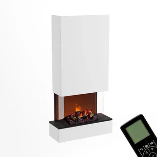GLOW FIRE Wasserdampf Kamin HÖLDERLIN Hoch (Wandkamin) - Elektrokamin für die Wand mit realistischen LED 3D-Flammen, Knistereffekt & Fernbedienung, 80x158x40 cm, Opti-Myst 500 mit Holz-Deko, Weiß