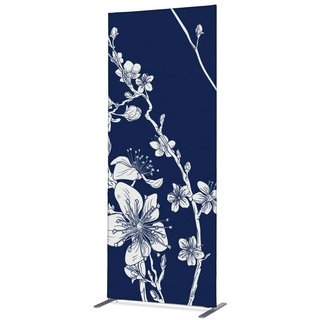 SHOWDOWN Displays Showdown Textil Raumteiler Deko - 85-200 Abstrakte Japanische Kirschblüte - Blau - Schwarzer Rahmen