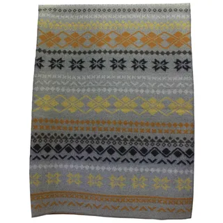 Rotfuchs Wolldecke Kuscheldecke Plaid Jacquard Norweger, grau gelb, 185 x 140 cm