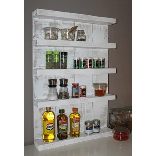 Dekorie Gewürzregal aus Holz - für die Wand oder stehend - Weiß - 5 Stellflächen - 12 x 60 x 90 cm - Massivholz