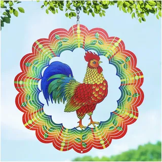 Huhn Wind Spinners Huhn Geschenke für Frauen/Männer 30,5 cm 3D Edelstahl Hängende Windspiel Metall Hahn Windfänger Kinetische Skulptur für Innen/Außen Dekor, Hofkunst, Gartendekorationen