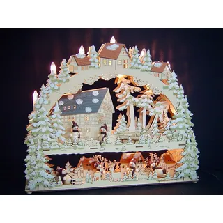 3D LED Lichterbogen Schwibbogen mit Unterbank 45 cm + 6 Schneemann Figuren 10306