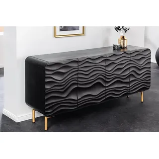 riess-ambiente Sideboard WAVE 160cm schwarz / gold (Einzelartikel, 1 St), Wohnzimmer · Massivholz · Metall · Kommode · Retro Design schwarz