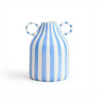 FLCPJGV Dekorative Blumenvase, abstrakte minimalistische Vase, Geburtstagsgeschenke, Porzellanvase, Blumenarrangement für Wohnzimmer, Bar, Innenbereich, Blaue weiße Streifen