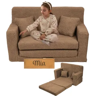 Flumi Personalisierte Kindercouch Kinder Sessel Sofa Schlafsofa jugendzimmer mit Gravur KINDERNAME Spielsofa für Kinderzimmer Schlafsessel Bettfunktion Kindermöbel 92x40x60 (Boucle Braun)