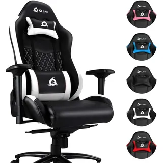 KLIM Technologies KLIM Esports Gaming Stuhl - Mit Lenden- und Nackenstütze - Verstellbar Gaming Sessel Ergonomisch PC Stuhl - Kunstleder und Premium-Materialien - - Weiß