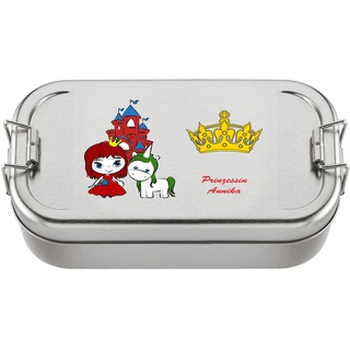 Cadenis Lunchbox Prinzessin personalisiert mit Namen für Kinder aus Metall matt rechteckig 750 ml