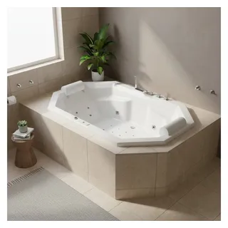 Caribia Whirlpool-Badewanne Barbados Basic / 200x115 - 12 Düsen LED, Wasserfall, 2 Personen
