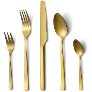 Besteckset Gold 30-teilig Für 6 Personen, Edelstahl Matt, Spülmaschinenfest