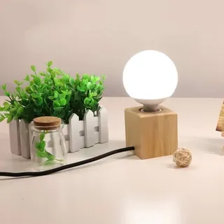 Mengjay Einfache Moderne Tischlampe, Retro Industrial Tischleuchte, Schreibtischlampe mit E27 Lampenfassung, Massivholz Lampenfassung Nachttischlampe, für Wohnzimmer Schlafzimmer und Büro (A)