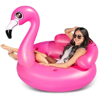 JOYIN Aufblasbare Flamingo Luftmatratze, Schwimmring, Flamingo Pool, Strand Schwimmring Spielzeug, Aufblasbare Schwimmring für Erwachsene & Kinder mit 2 Getränkehaltern und Kopfstütze