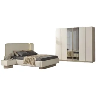 JV Möbel Schlafzimmer Sets Komplette Einrichtung Bett Nachttische Kleiderschrank, 4tlg.