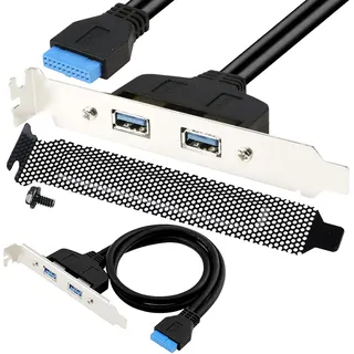 HAAMNING7 USB 3.0 Mainboard 20pin Intern Adapterkabel PCI Slotblech, Dual USB Typ-A-Buchse auf Motherboard USB 3.0 19-pin Konverter Kabel