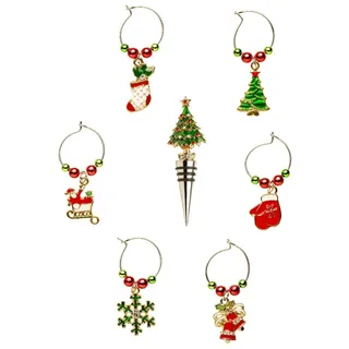 Noel By Lamart Set 6 Glasmarker mit Deckel Dekor Weihnachten Gold Metall Tisch