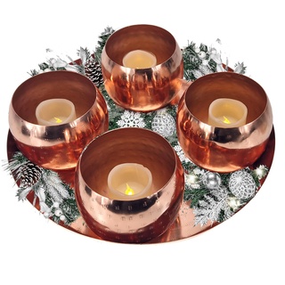 Adventskranz Schale im Set 5-teilig Weihnachten | Metall Farbe Gold Kupfer Advent für Kerzen und Deko