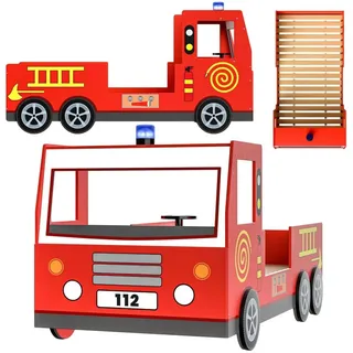 CASARIA Kinderbett Feuerwehrbett 90 x 200 cm MDF lackiert rot