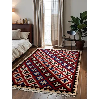 Hanse Home Afghan Kelim Teppich Rami - Bunter Traditioneller Teppich Handgewebt, Wolle & Baumwolle - Afghanischer Stil Oriental mit Fransen für Wohnzimmer, Schlafzimmer - Creme Multifarben, 120x170 cm