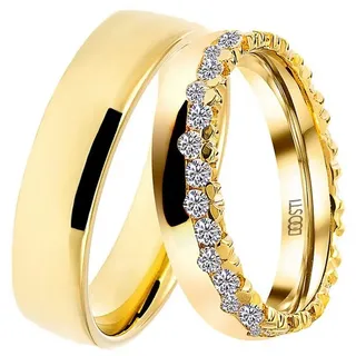 DOOSTI Trauring Schmuck Geschenk Silber 925 Trauring Ehering Partnerring LIEBE, wahlweise mit oder ohne Zirkonia gelb|goldfarben 48