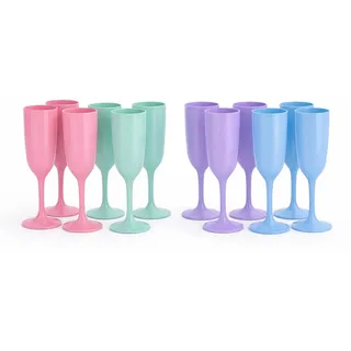12x Bunte Kunststoff-Sektgläser 177 ml – Wiederverwendbare Champagnergläser für Hochzeit, Geburtstag, Party, Sektempfang & Silvester