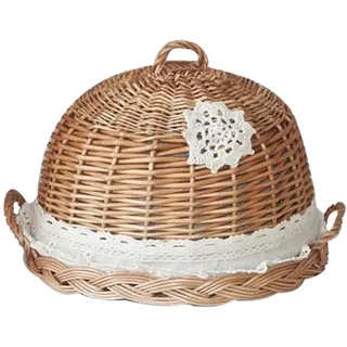 susiodeu Servierglocke und Tablett aus Rattan mit Griffen, ideal zum Servieren von Kuchen, Pizza und Desserts, auch perfekt für Picknicks, Partys und Brot.