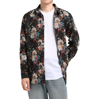 Allthemen Herren Blumen Hemden Leinen Bunte Hemd Langarmhemd Muster Paisley Freizeitshemd Langarm Casual Shirt - M