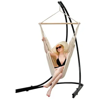 AMANKA Hängestuhl Hängestuhlgestell HSG-153 mit Hängestuhl HMG-40, 185 x 130 cm Hängesitz für Kinder und Erwachsene - 360° Relaxsessel beige|gelb