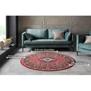 HANSE HOME Nouristan Mirkan Orient Teppich Rund – Wohnzimmerteppich Orientalisch Kurzflor Vintage Orientalischer Teppich für Esszimmer, Wohnzimmer, Schlafzimmer – Rot, 160cm
